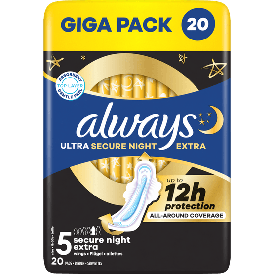 Foto van Always Maandverband ultra secure night extra op witte achtergrond