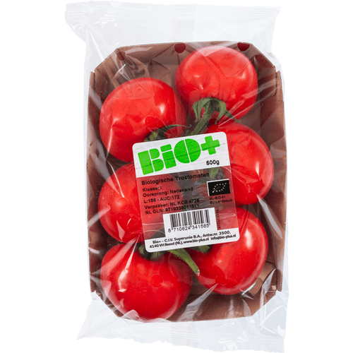 Foto van Bio+ Trostomaten op witte achtergrond
