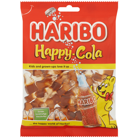 Foto van Haribo Happy cola op witte achtergrond