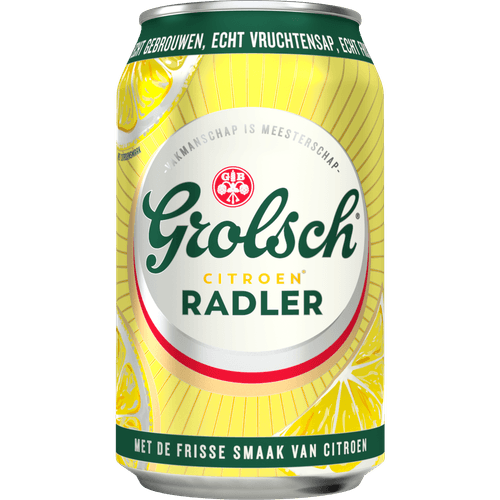 Foto van Grolsch Radler citroen op witte achtergrond