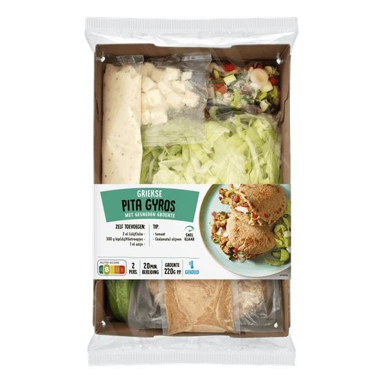 Foto van Pita gyros verspakket op witte achtergrond