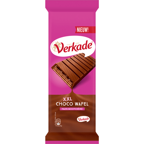Foto van Verkade Xxl choco wafel hazelnootcreme op witte achtergrond