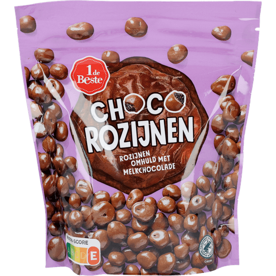 Foto van 1 de Beste Choco rozijnen op witte achtergrond