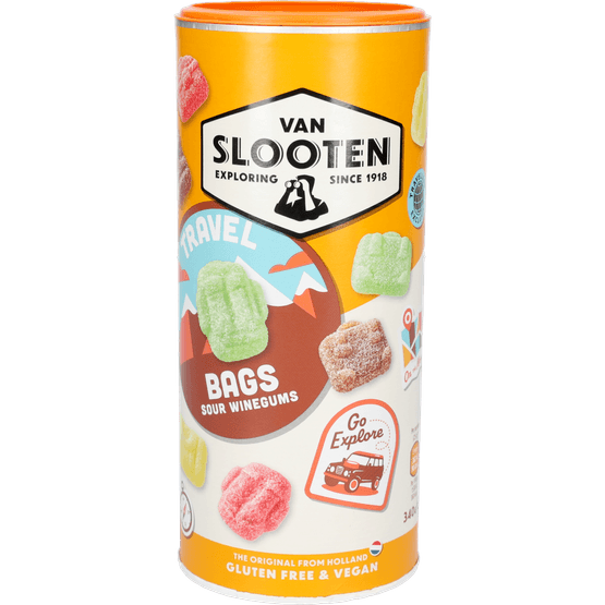 Foto van Van Slooten Travel bags zure winegums op witte achtergrond