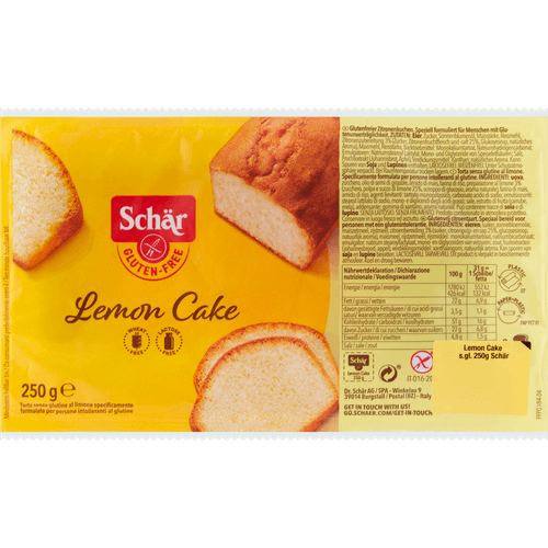 Foto van Schär Lemon cake op witte achtergrond