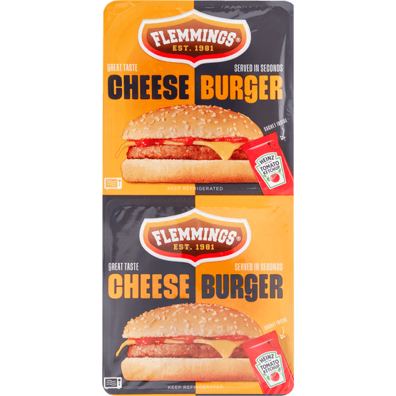 Foto van Flemmings Cheeseburgers op witte achtergrond