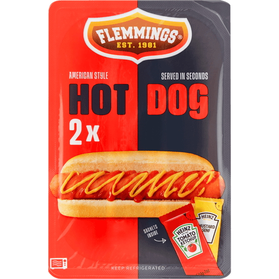 Foto van Flemmings Hotdogs op witte achtergrond