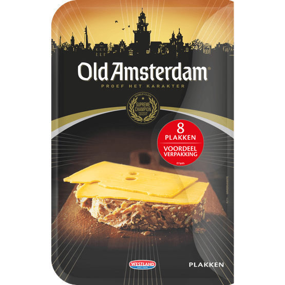 Foto van Old Amsterdam 48+ kaas plakken op witte achtergrond