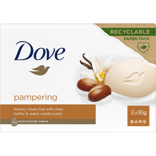 Foto van Dove Bar shea butter 2 stuks op witte achtergrond