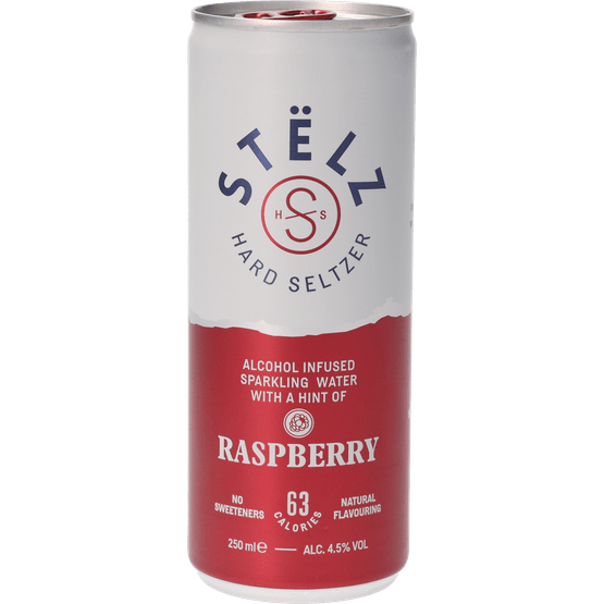 Foto van Stelz Hard seltzer raspberry op witte achtergrond