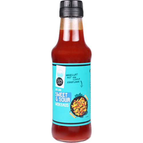 Foto van Sum & Sam Woksaus sweet & sour op witte achtergrond