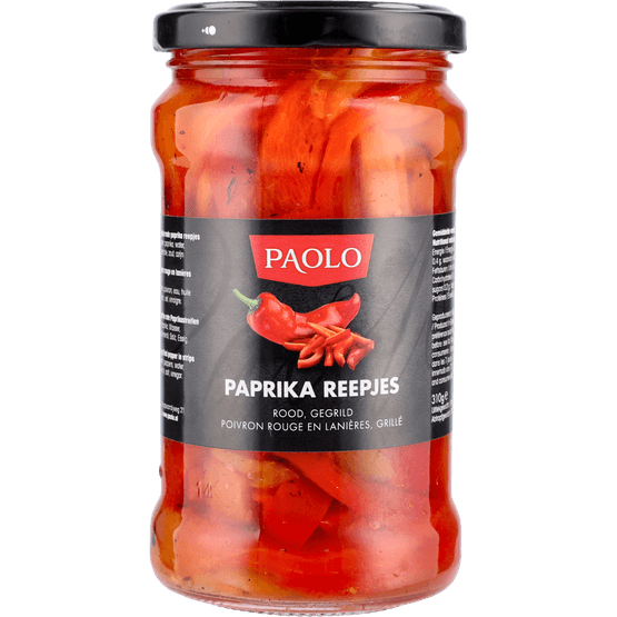 Foto van PAOLO Paprika reepjes rood op witte achtergrond