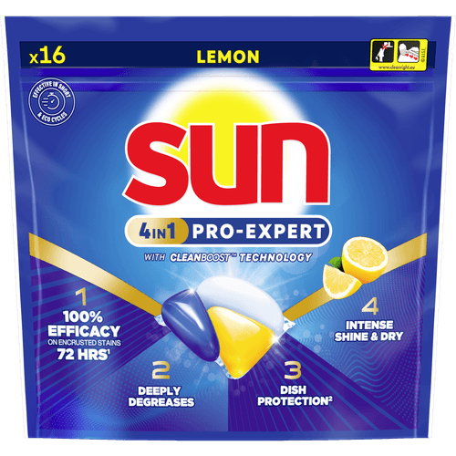 Foto van Sun Vaatwastabletten expert lemon op witte achtergrond