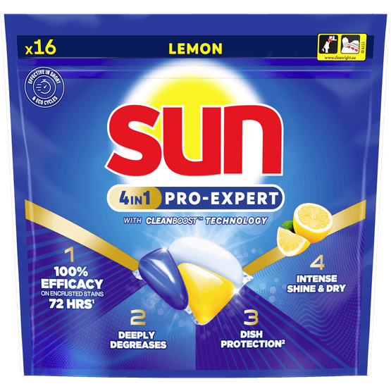Foto van Sun Vaatwastabletten expert lemon op witte achtergrond