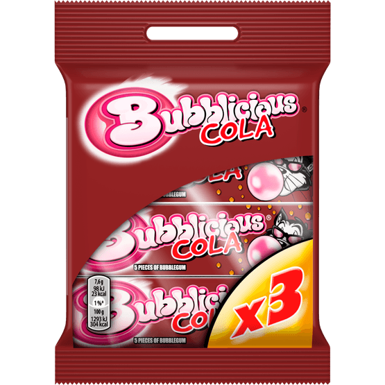 Foto van Bubblicous Cola 3 st. op witte achtergrond