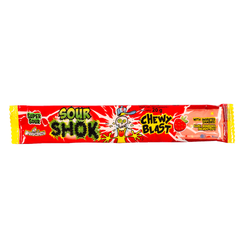 Foto van Funny Candy Sour shok chewy blast op witte achtergrond