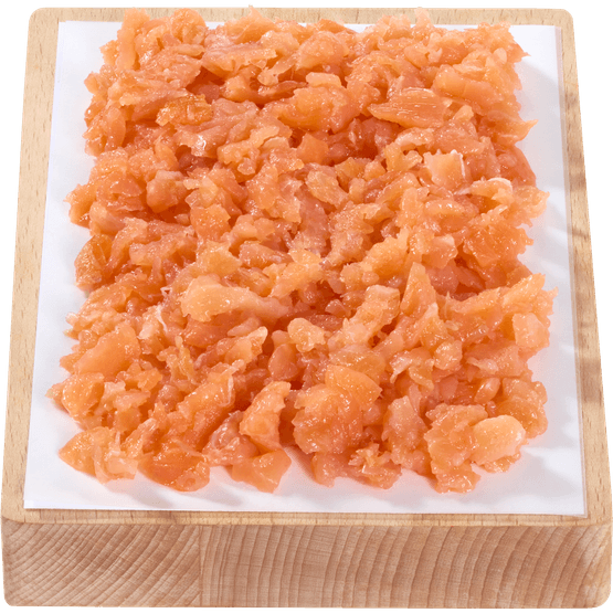 Foto van Hardanger lachs Zalmsnippers gerookt op witte achtergrond