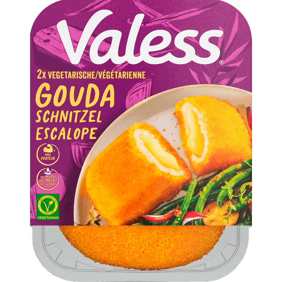 Foto van Valess Vegetarische Gouda Kaasschnitzel 2 stuks op witte achtergrond