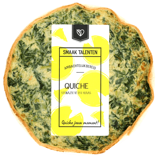 Foto van Coquerie Quiche spinazie met verse kaas op witte achtergrond