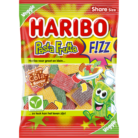 Foto van Haribo Fruitgom pasta frutta op witte achtergrond