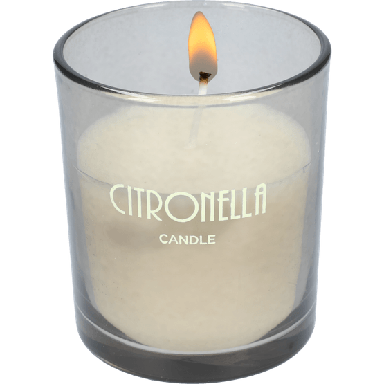 Foto van Citronella kaars in glas op witte achtergrond