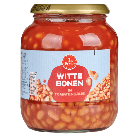 Foto van 1 de Beste Witte bonen in tomatensaus op witte achtergrond