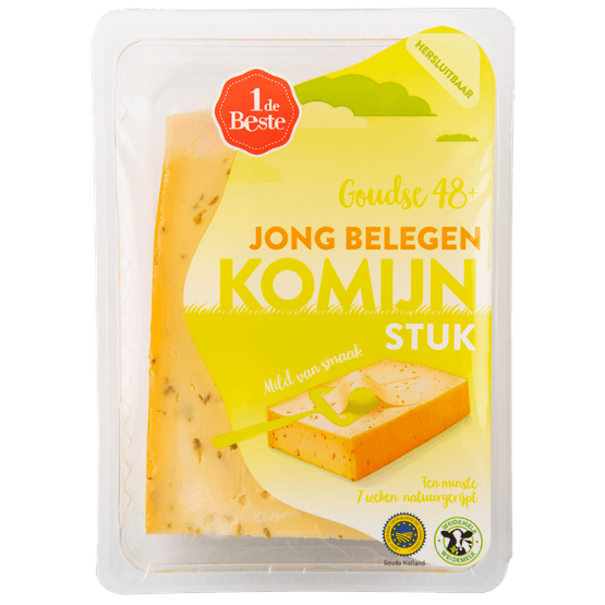 Foto van 1 de Beste Jong belegen komijn 48+ stuk op witte achtergrond