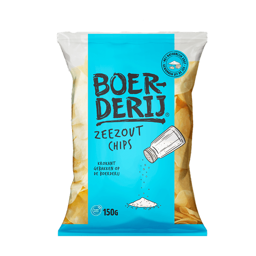 Foto van Boerderij Chips zeezout op witte achtergrond