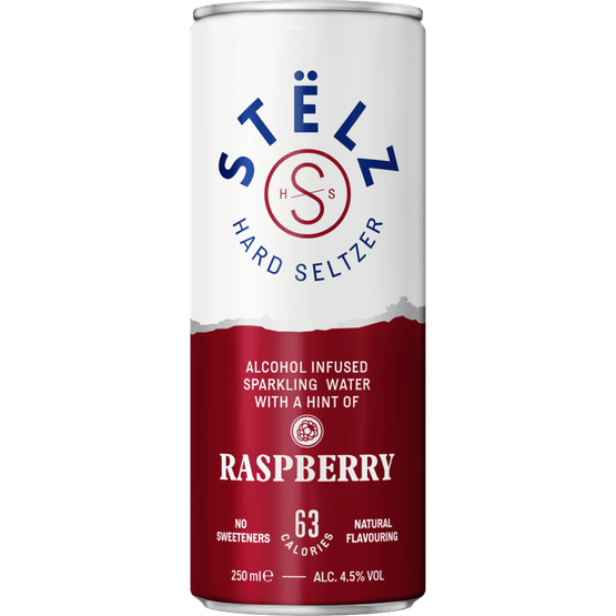 Foto van Stelz Hard seltzer raspberry op witte achtergrond