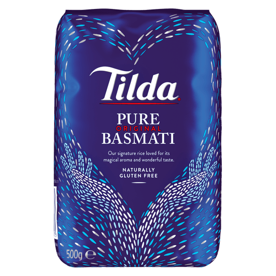 Foto van TILDA Zilvervliesrijst basmati op witte achtergrond