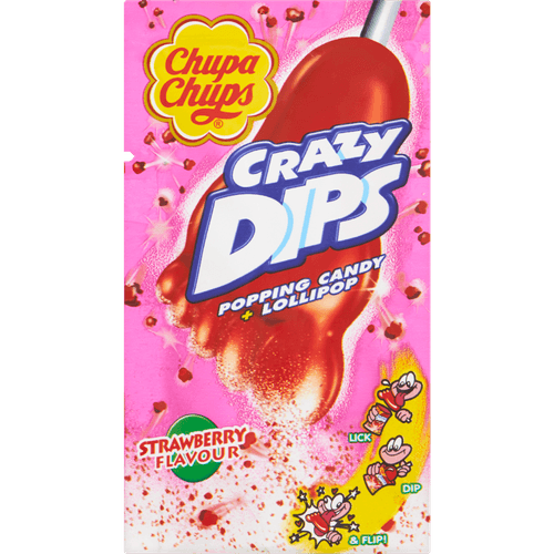 Foto van Chupa Chups Crazy dips strawberry op witte achtergrond