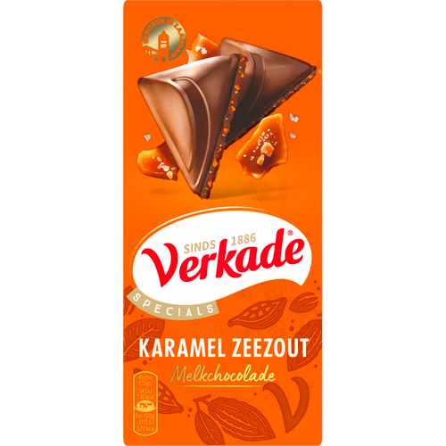 Foto van Verkade Chocoladereep karamel zeezout op witte achtergrond