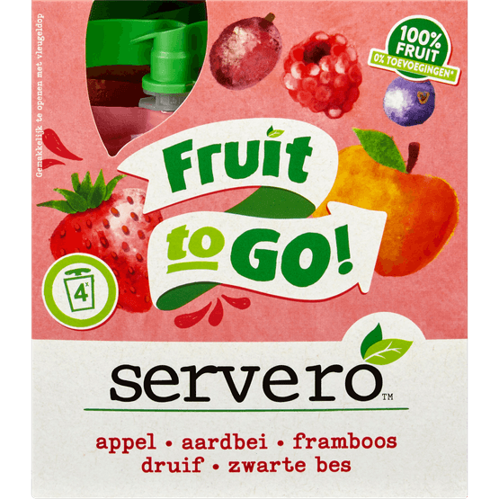 Foto van Servero Knijpfruit appel aardbei framboos op witte achtergrond