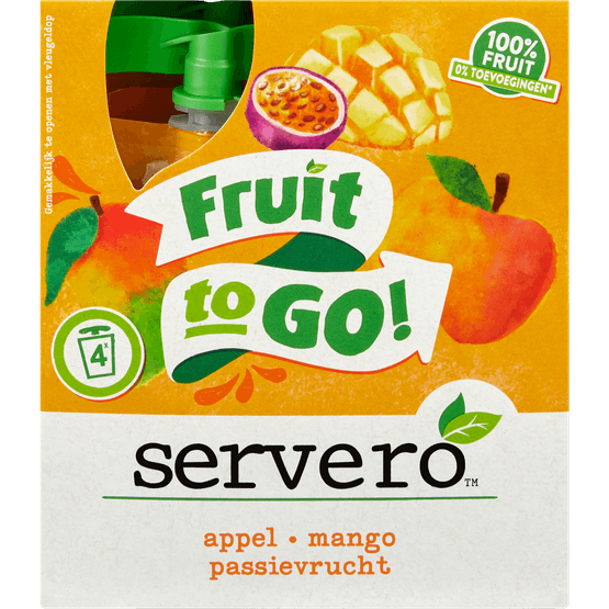 Foto van Servero Knijpfruit appel mango passievrucht op witte achtergrond