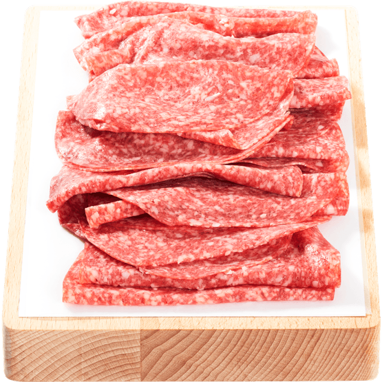 Foto van 1 de Beste Salami flinterdun op witte achtergrond