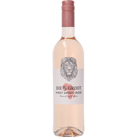Foto van Die 5 Groot Die 5 groot pinot grigio rose op witte achtergrond
