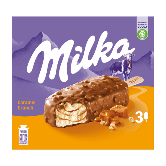 Foto van Milka Ice sticks caramel 3 st. op witte achtergrond