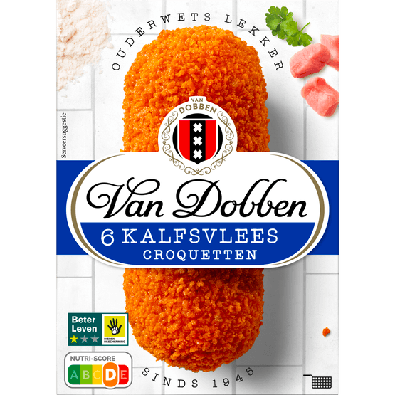 Foto van Van Dobben Kalfsvleescroquetten 6 stuks op witte achtergrond