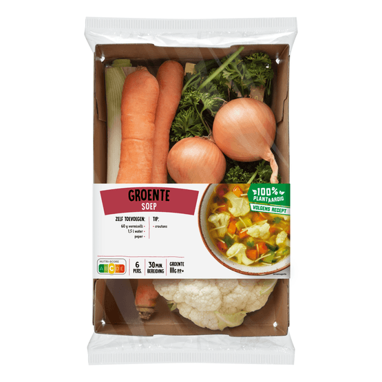 Foto van Groentesoep verspakket op witte achtergrond