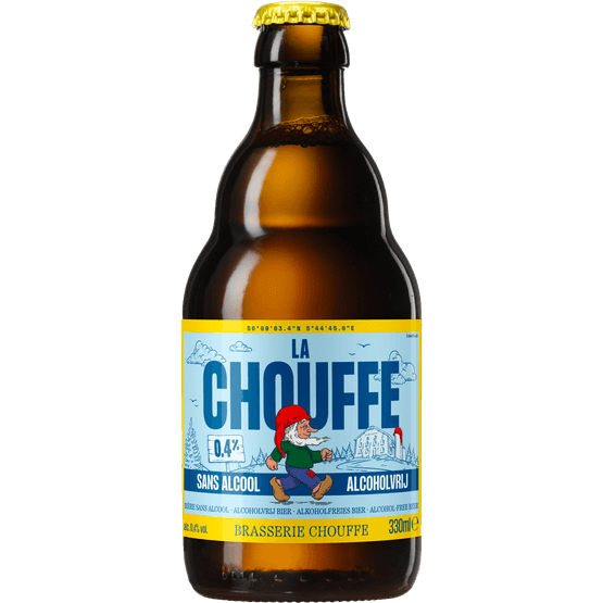 Foto van La Chouffe 0.4% op witte achtergrond