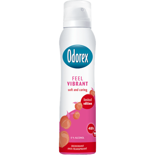 Foto van Odorex Deospray feel vibrant op witte achtergrond