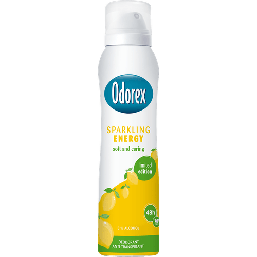 Foto van Odorex Deospray sparkling energy op witte achtergrond