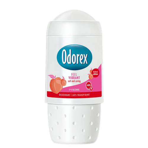 Foto van Odorex Deoroller feel vibrant op witte achtergrond