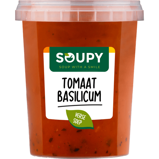 Foto van Soupy Tomaat basilicum soep vers op witte achtergrond