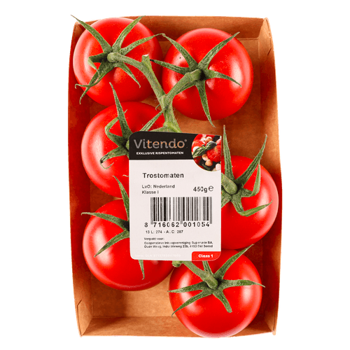 Foto van Trostomaten verpakt op witte achtergrond