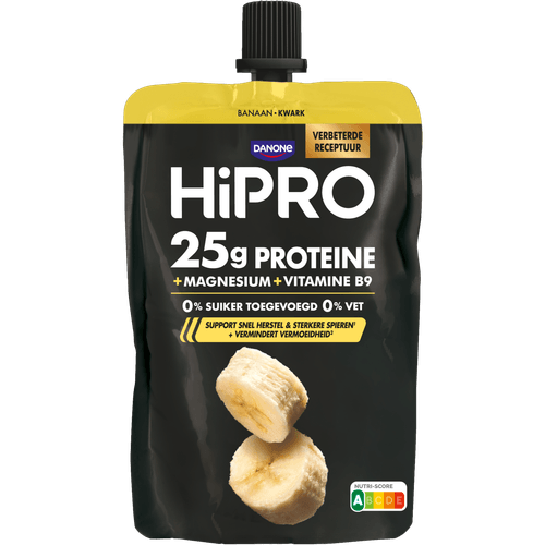 Foto van HiPRO Protein Kwark Banaan op witte achtergrond