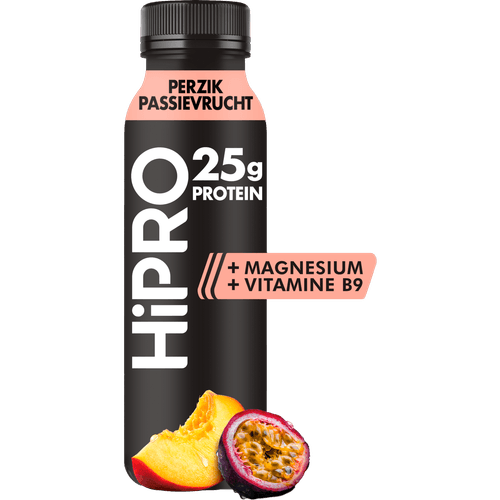 Foto van HiPRO Drink Perzik Passievrucht op witte achtergrond