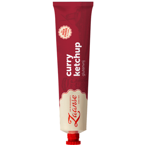Foto van Curry ketchup op witte achtergrond