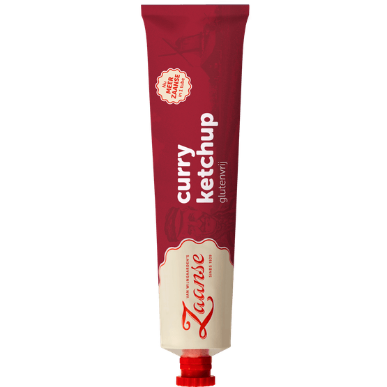 Foto van Curry ketchup op witte achtergrond