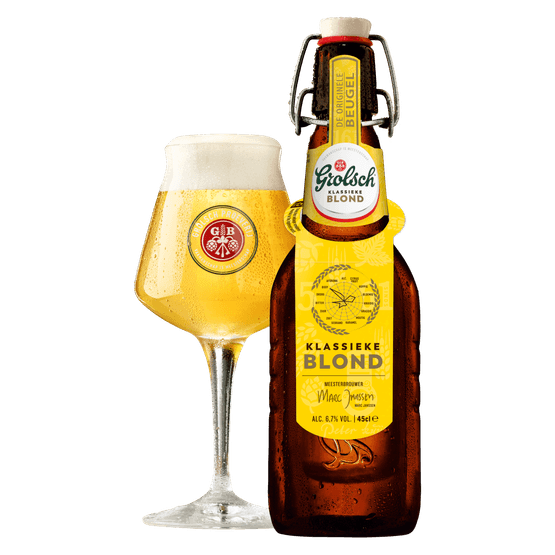 Foto van Grolsch Blond beugel op witte achtergrond